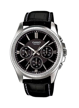 Men's Water Resistant Leather Chronograph Watch MTP-1375L-1ADF - 42 mm - Black - v1524636752/N14366407A_1