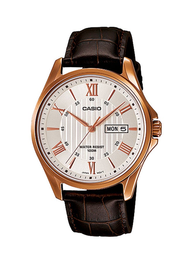 كاسيو ساعة يد بعقارب وسوار من الجلد طراز MTP-1384L-7ADF - 41 مم - بني للرجال - Image 1