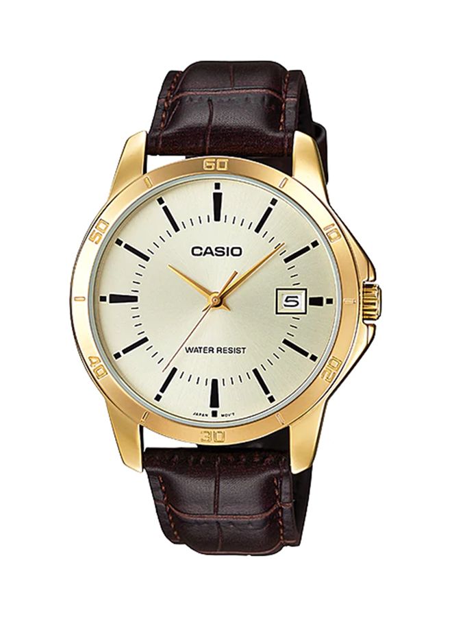 CASIO Men's Leather Band Analog Watch MTP-V004GL-9AUDF - 42mm - Brown - Image 1