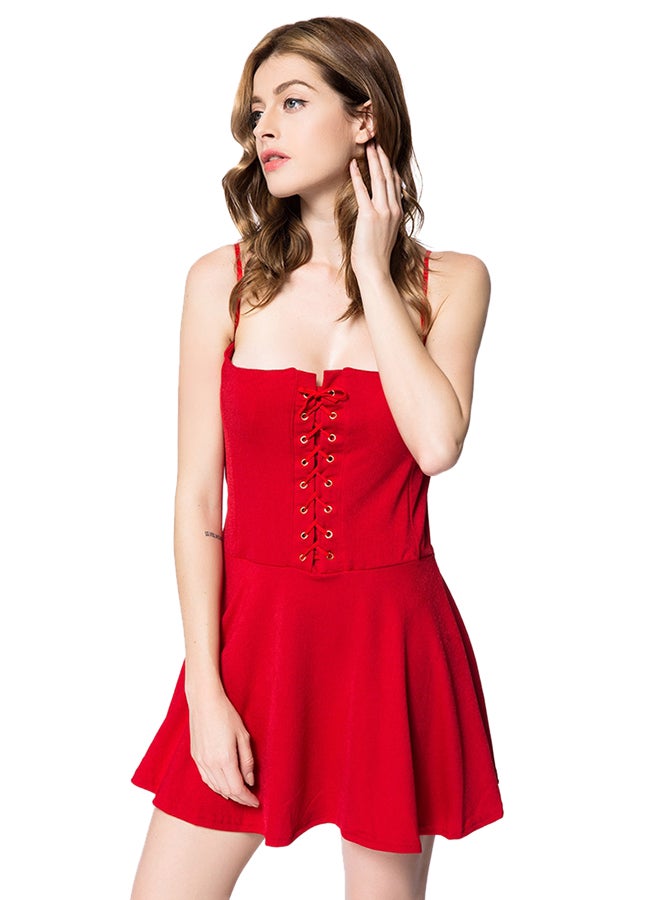 Spaghetti Strap Slimming Dress Red  - Image 1