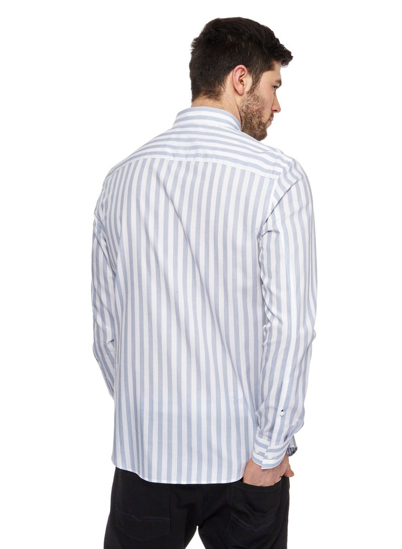 DEBENHAMS - J By Jasper Conran Striped Long Sleeve Shirt Blue/White - Image 1