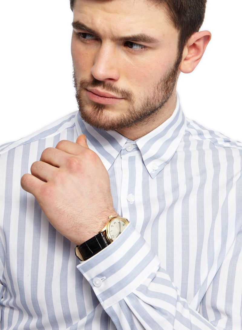 DEBENHAMS - J By Jasper Conran Striped Long Sleeve Shirt Blue/White - Image 1