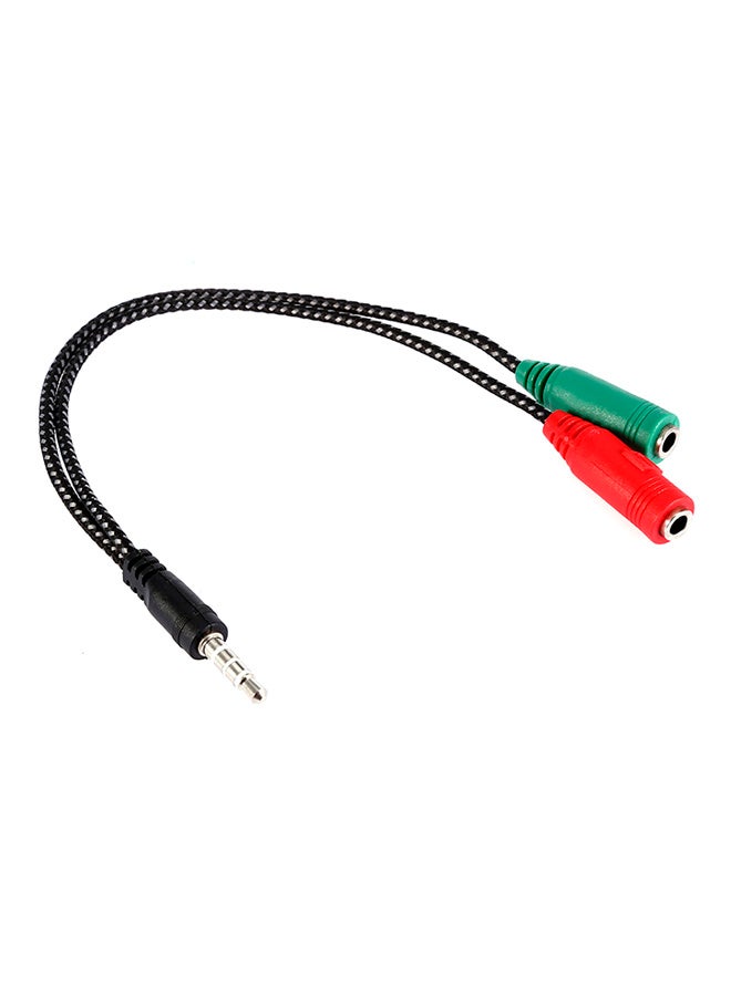 2 In 1 Male To  Female Audio Headphone Adapter Braided Cable Black
