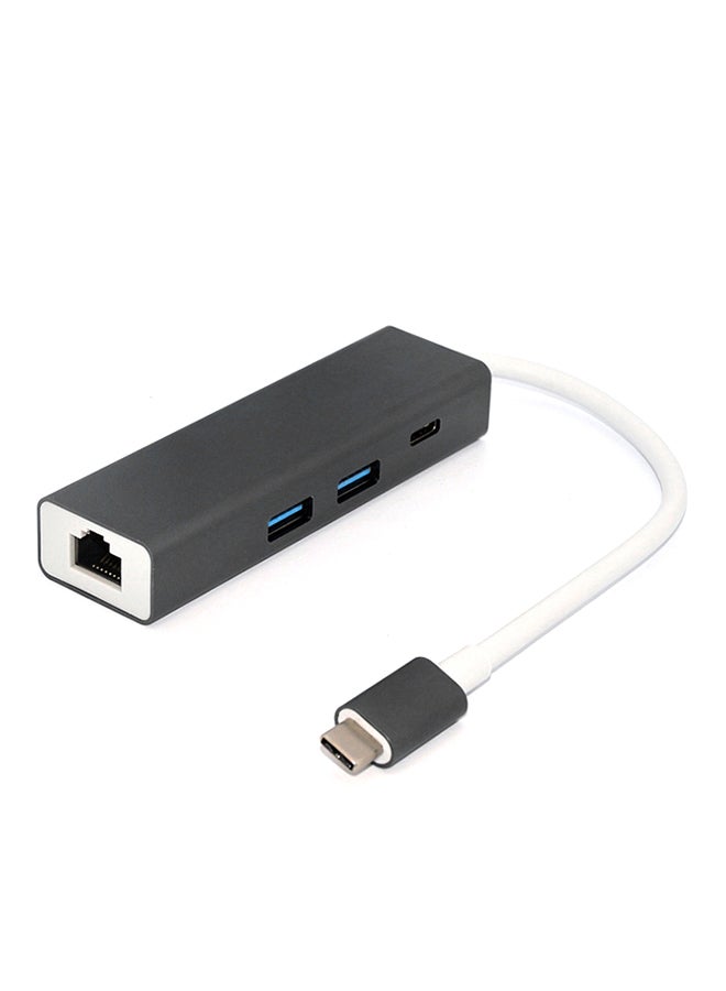 USB-C Multiple 3 Ports USB Hub With Ethernet Network LAN Adapter 10/100 mbps Grey/White 
