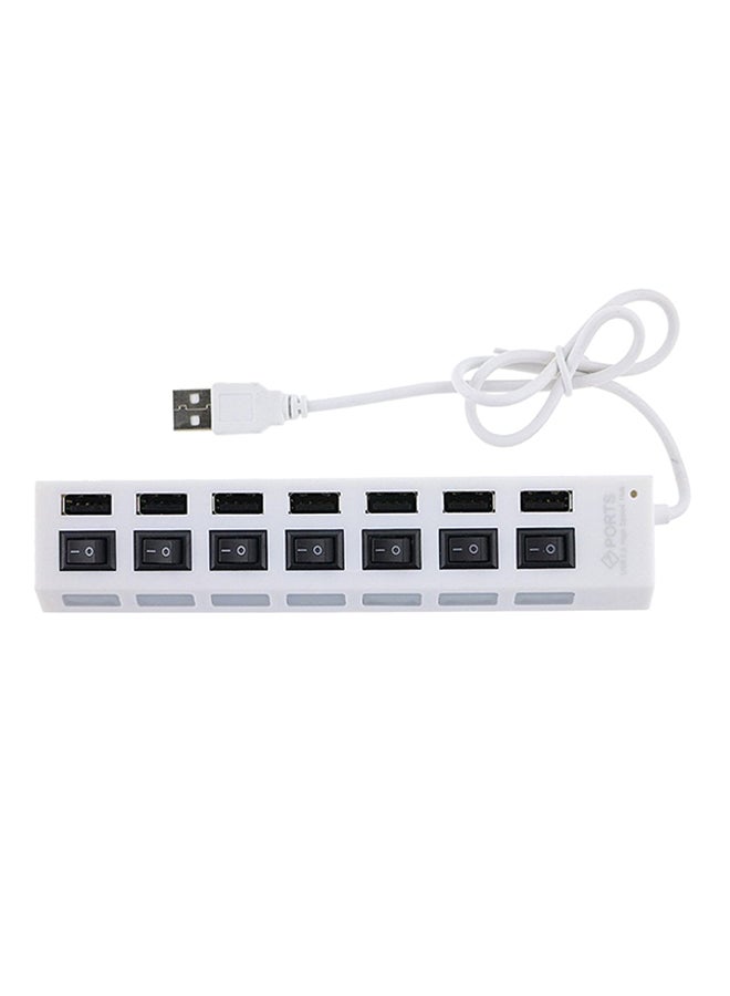 موزع بسبعة منافذ USB 2.0 مع مفتاح تشغيل وإطفاء أبيض