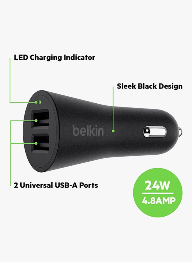 belkin BoostCharge Dual Usb Car Charger Type C Fast 24W, Car Mobile Charger, Car Charger Fast Charging, Car Charger For Iphone 15, 14, 13, 12, Samsung Galaxy S24, S23, Google Pixel, Sony, Ipad, And Tablets Black  - Image 2