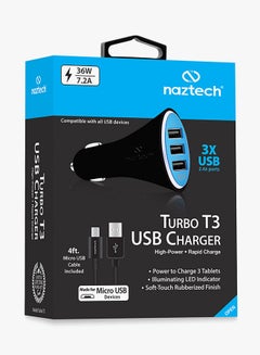 Naztech 3-Port USB Car Charger Black/Blue  - Image 2