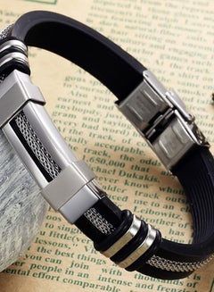 QiaoKai Titanium Steel Silicone Leather Bracelet  - Image 3