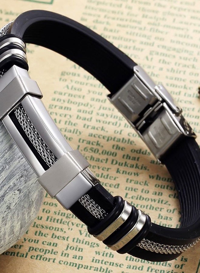 QiaoKai - Titanium Steel Silicone Leather Bracelet - Image 1