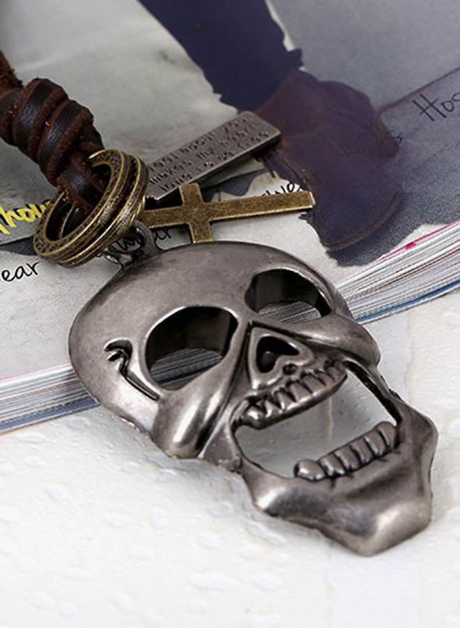 QiaoKai Lucky Skeleton Head Cross Pendant Necklace  - Image 2