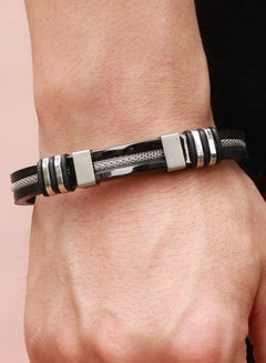 QiaoKai Titanium Steel Silicone Leather Bracelet  - Image 5