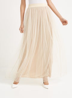 Plain Net Maxi Skirt Beige