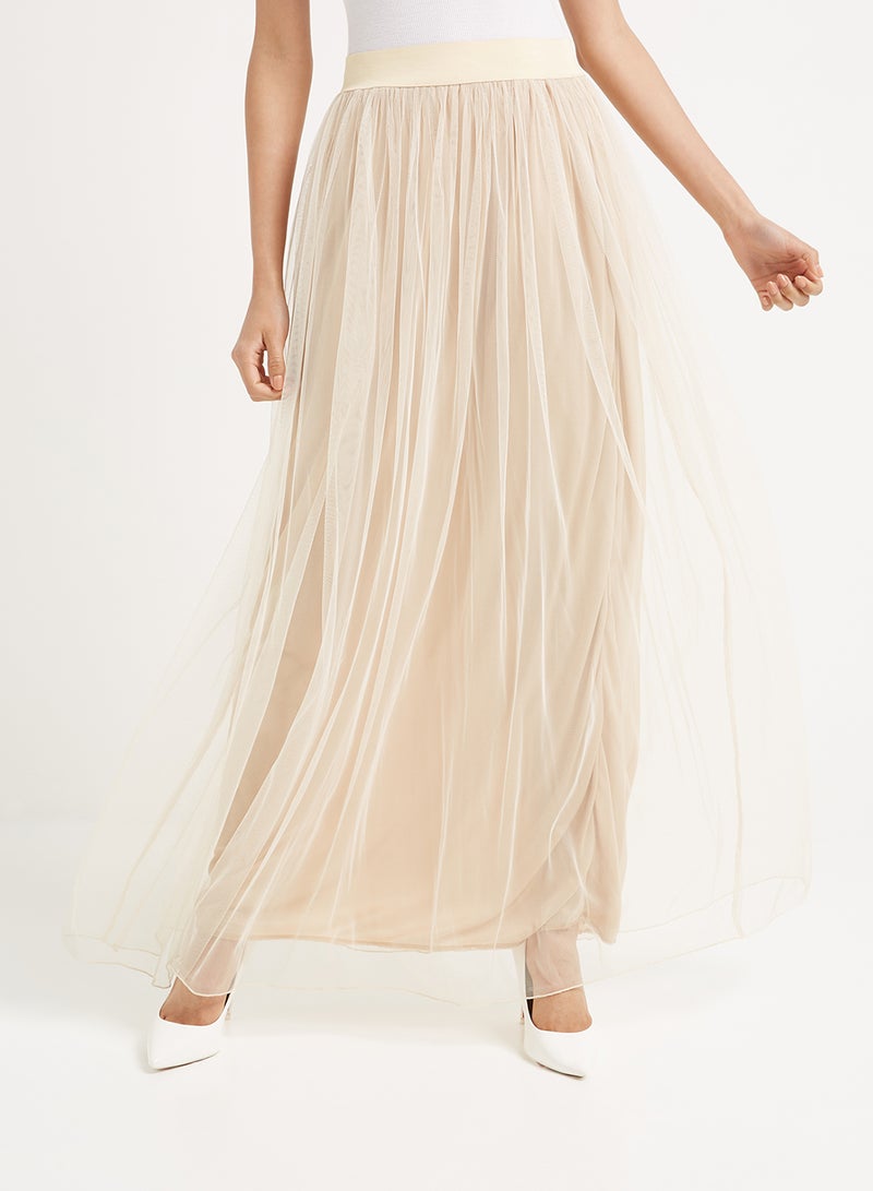 Golden Apple - Plain Net Maxi Skirt Beige - Image 1