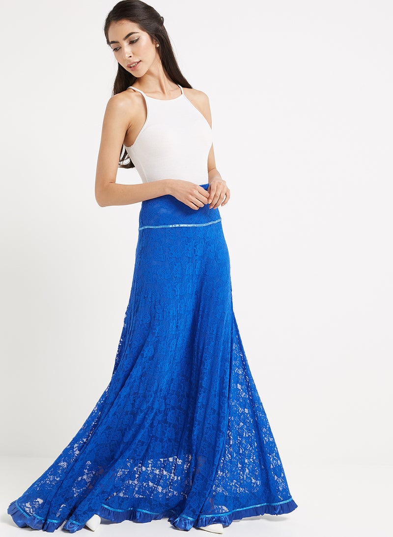 Golden Apple Floral Design Maxi Skirt Royal Blue - Image 3