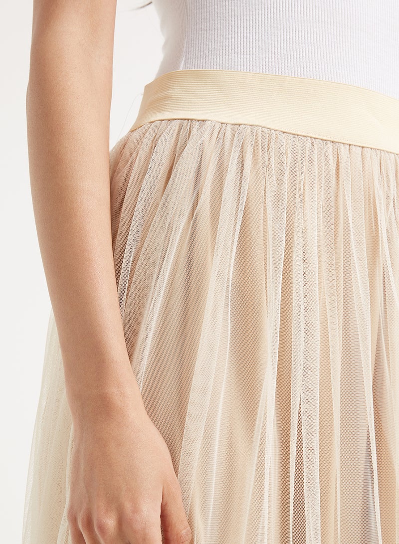 Golden Apple - Plain Net Maxi Skirt Beige - Image 1