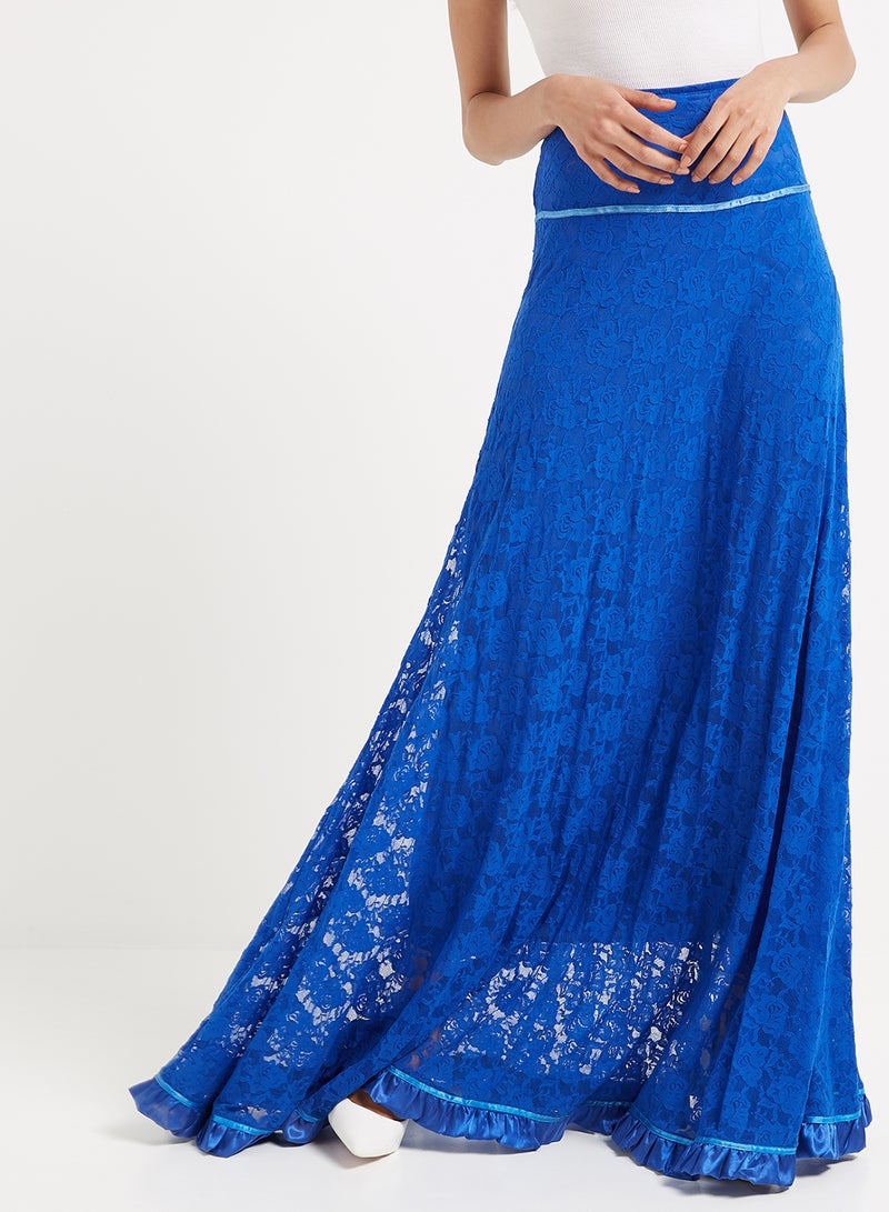 Golden Apple Floral Design Maxi Skirt Royal Blue - Image 1