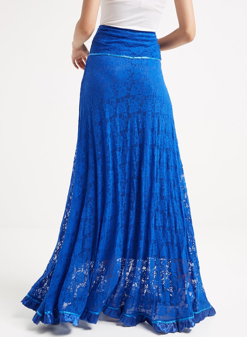 Golden Apple Floral Design Maxi Skirt Royal Blue - Image 2