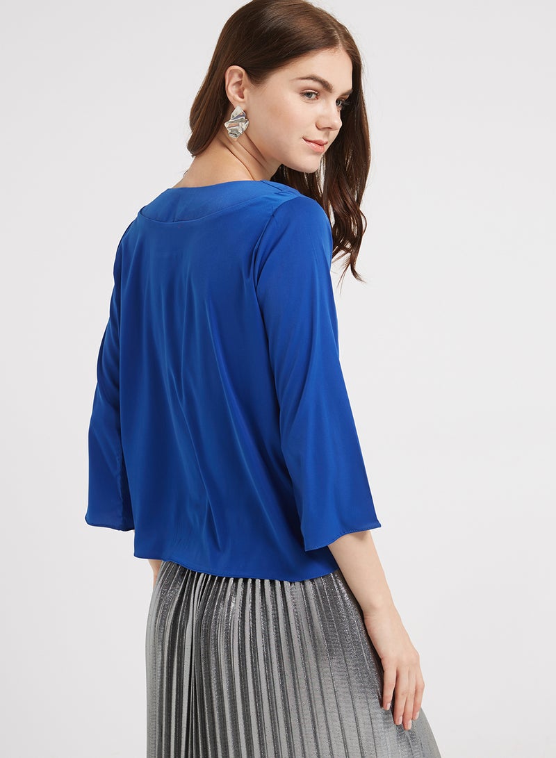 Golden Apple Round Neck Blouse Top Royal Blue - Image 2