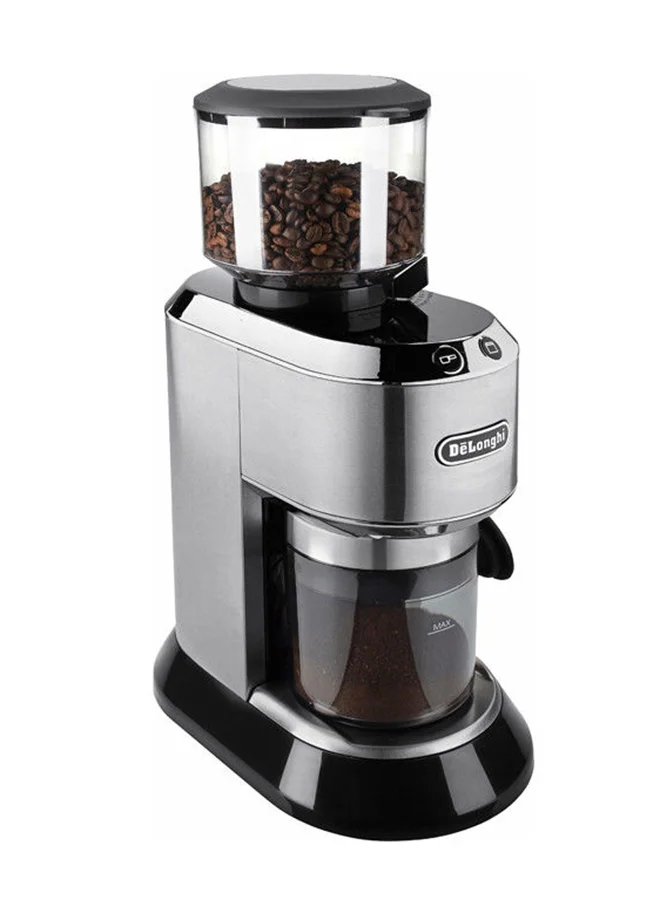 De'Longhi Dedica Pump Style Coffee Grinder With Large Bean Hoper , Burr Grinding System 14 Cups Capacity 150 W KG521.M Dedica Silver/Clear/Black