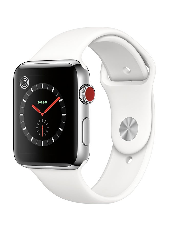 Apple - Watch Series 3 GPS + Cellular Stainless Steel Case With Soft White Sport Band 42mm Soft White - Image 1