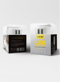 إل دينو شاحن حائط USB بمنفذين مع لمبة LED تعمل باللمس أبيض  - Image 4