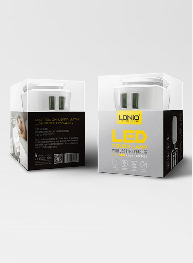 LDNIO 2-Port USB Wall Charger With Touch LED Lamp White - Image 4