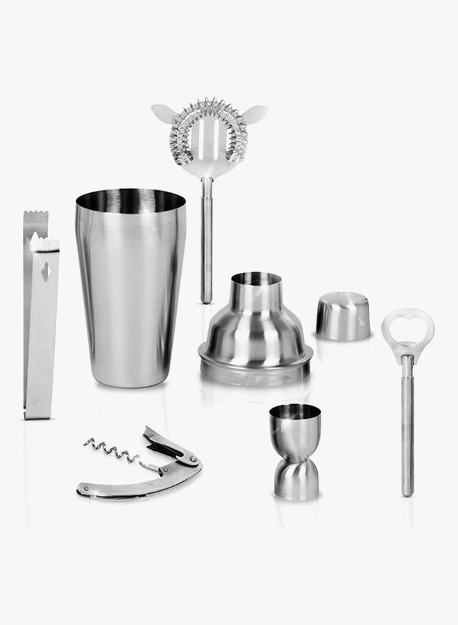 QiaoKai 8-Piece Cocktail Shaker With Wood Stand Bar Set Silver  - Image 3