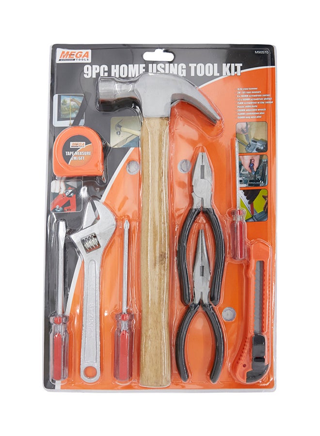 ميجا مجموعة أدوات متعددة الاستخدامات من 9 قطع برتقالي / فضي / أسود