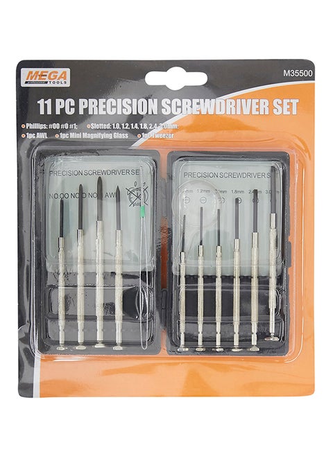 11-Piece Precision Screwdriver Set With Magnifying Glass Silver/Black