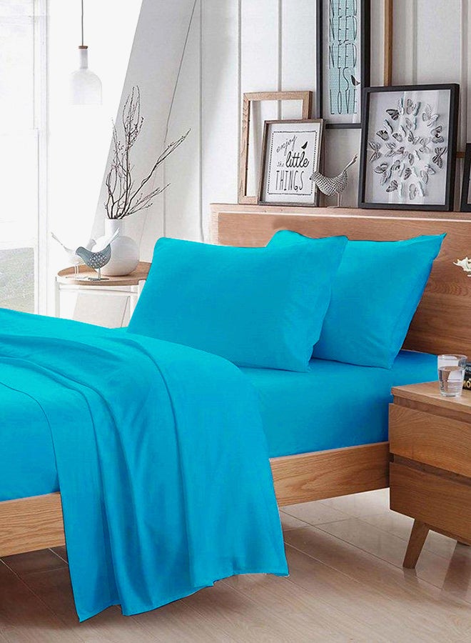 TheForty Winks - 4-Piece Egyptian Cotton Sheet And Pillowcase Set Cotton Turquoise Super King - Image 1