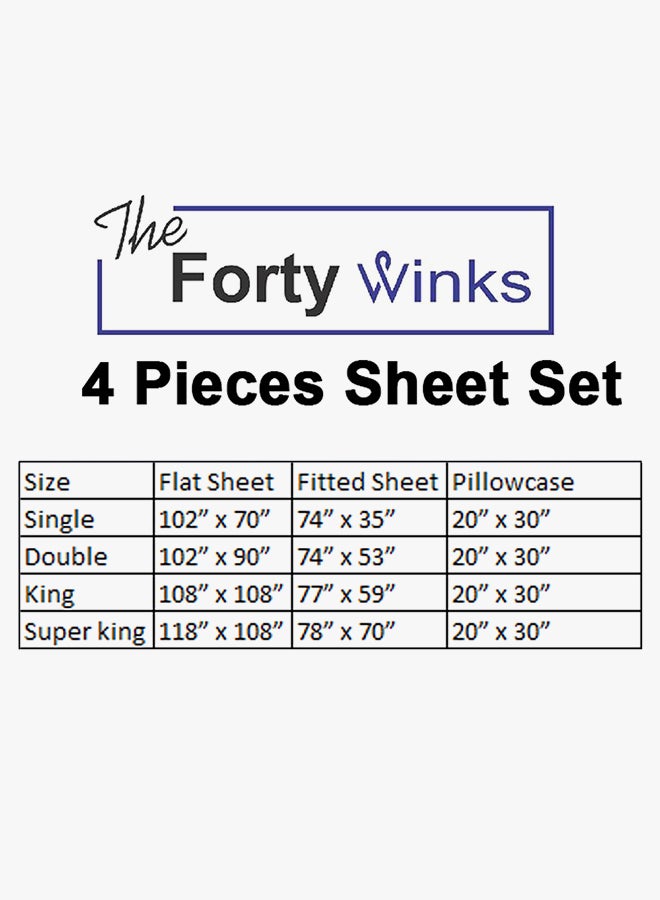 TheForty Winks - 4-Piece Egyptian Cotton Sheet And Pillowcase Set Cotton Turquoise Super King - Image 1