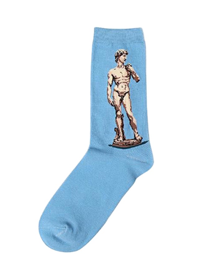 Bluelans Casual Cotton Printed Crew Socks Blue/Beige/Brown