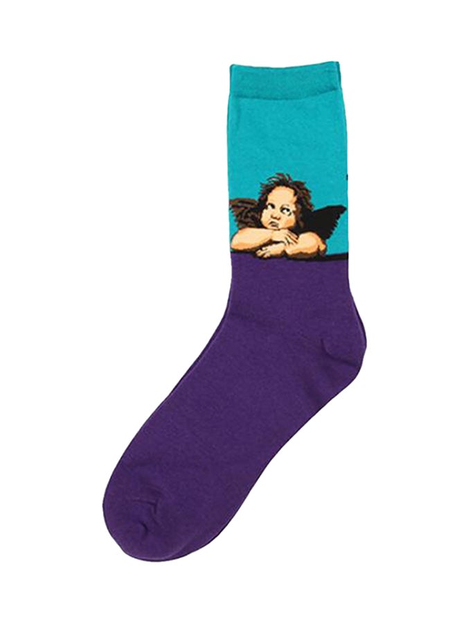 Bluelans Casual Cotton Printed Crew Socks Purple/Blue 