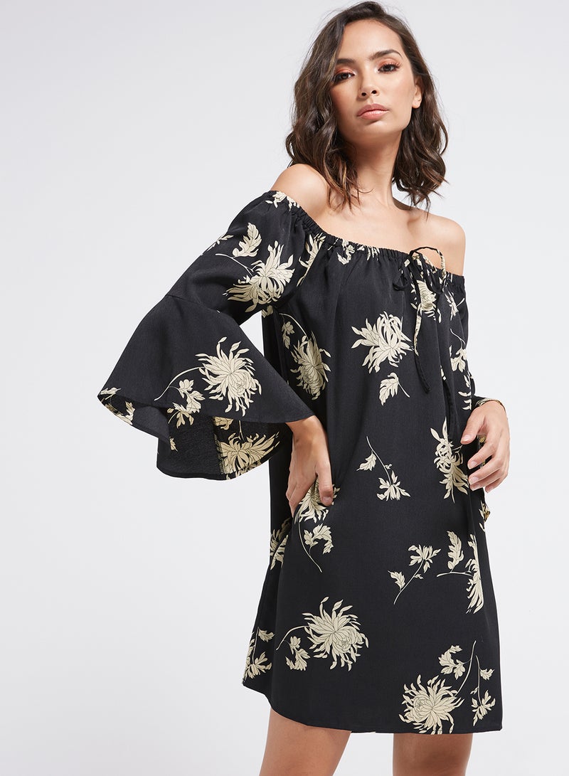 LUMIERE Floral Print Top Black/Cream  - Image 1