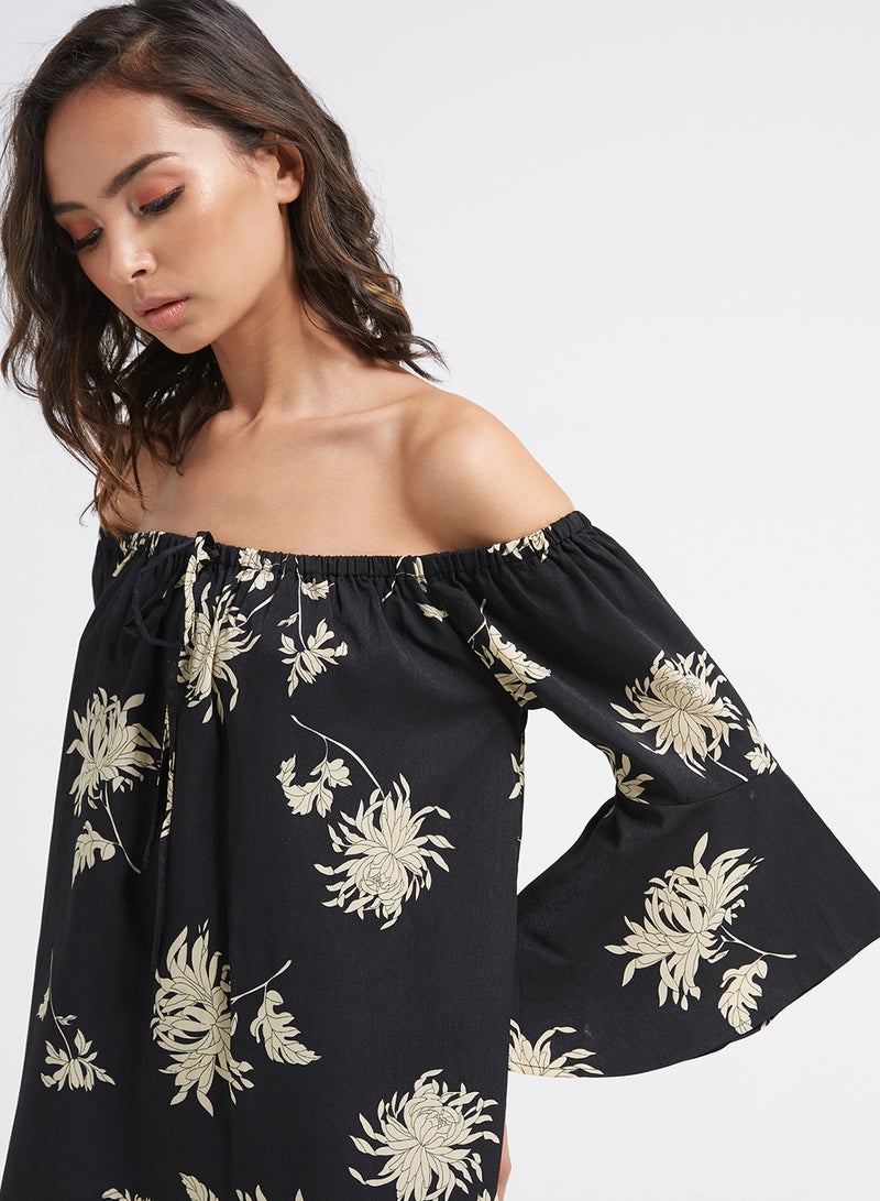 LUMIERE Floral Print Top Black/Cream  - Image 4