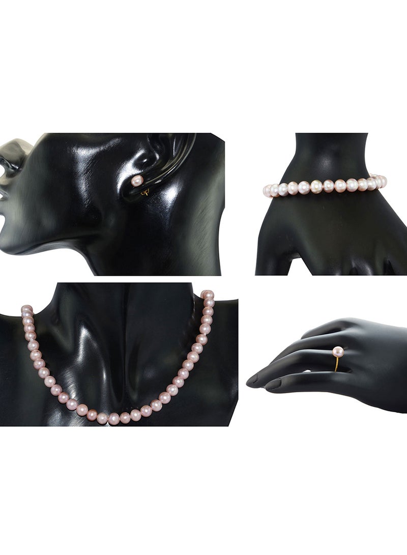 10 Karat Gold Pearl Strand 4 Piece Jewellery Set