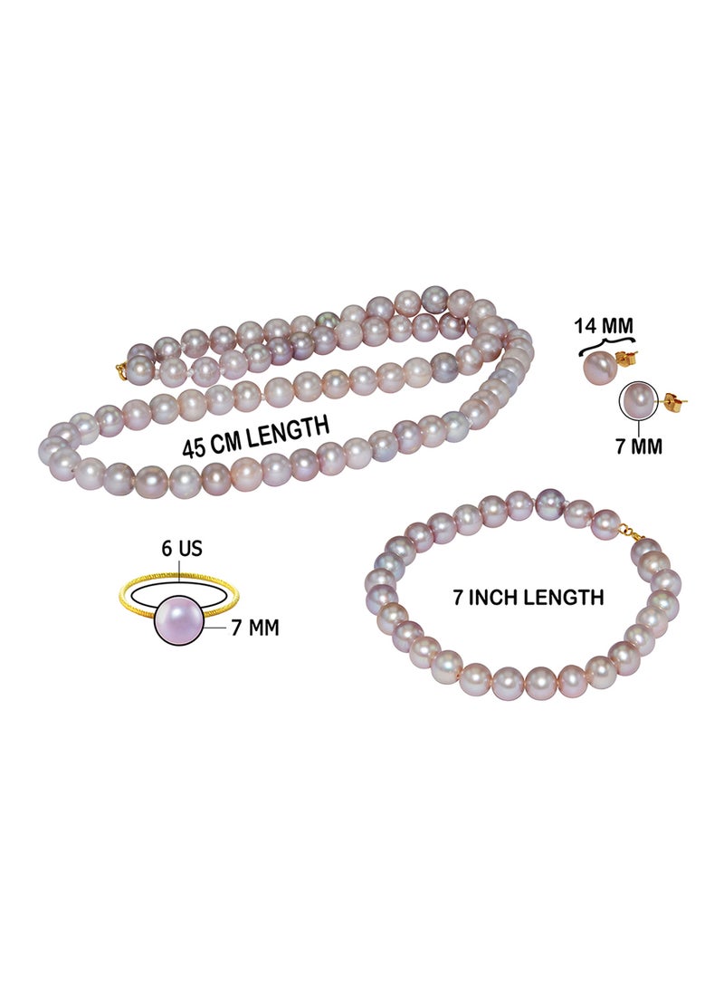10 Karat Gold Pearl Strand 4 Piece Jewellery Set
