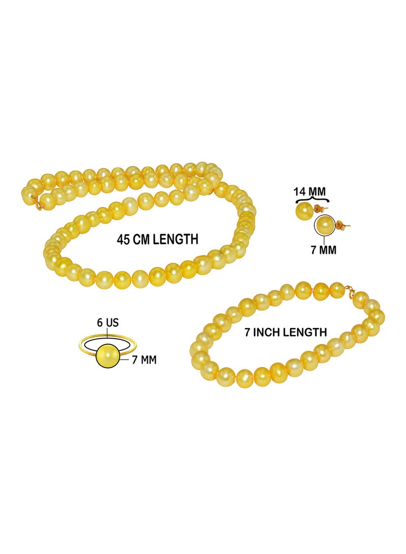 Vera Perla - 10 Karat Gold Pearl Strand 4 Piece Jewellery Set - Image 1