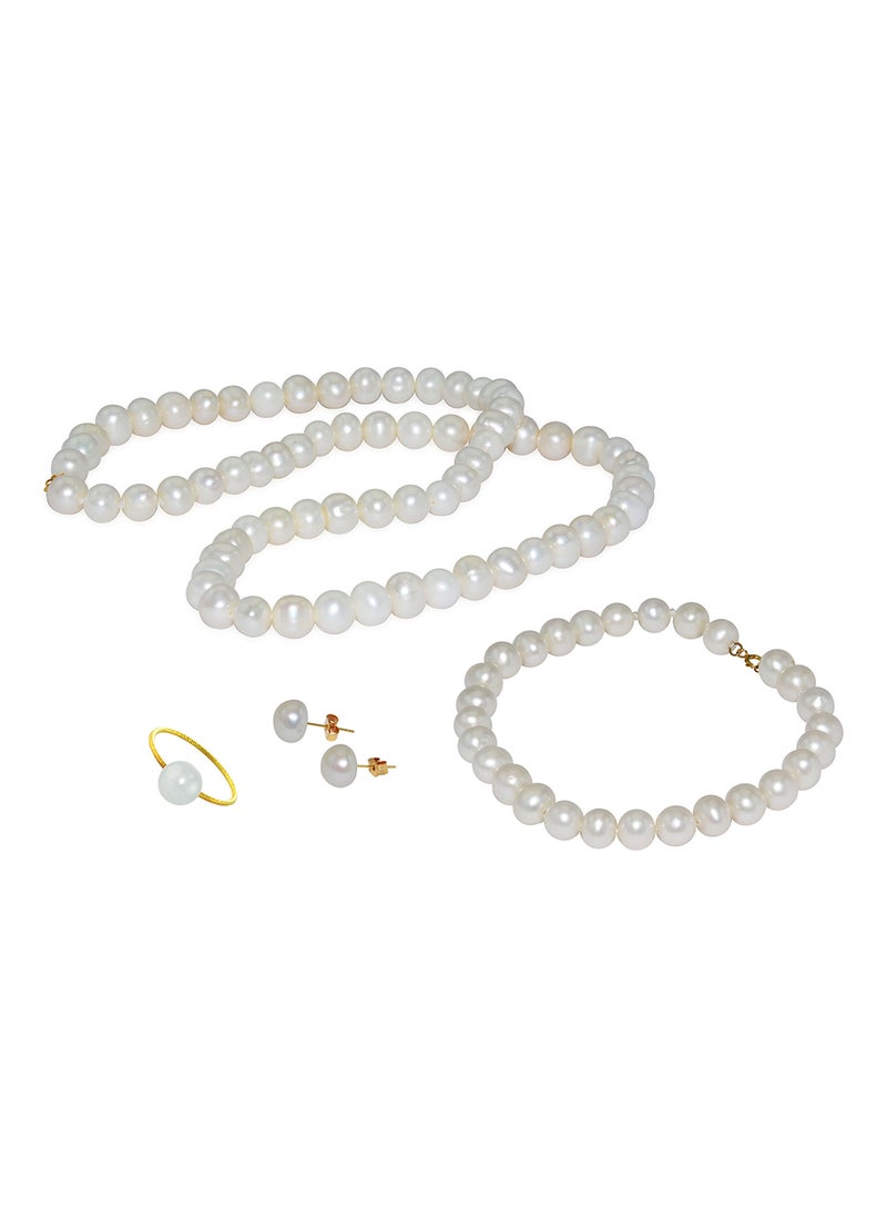 Vera Perla - 10 Karat Gold Pearl Strand 4 Piece Jewellery Set - Image 1