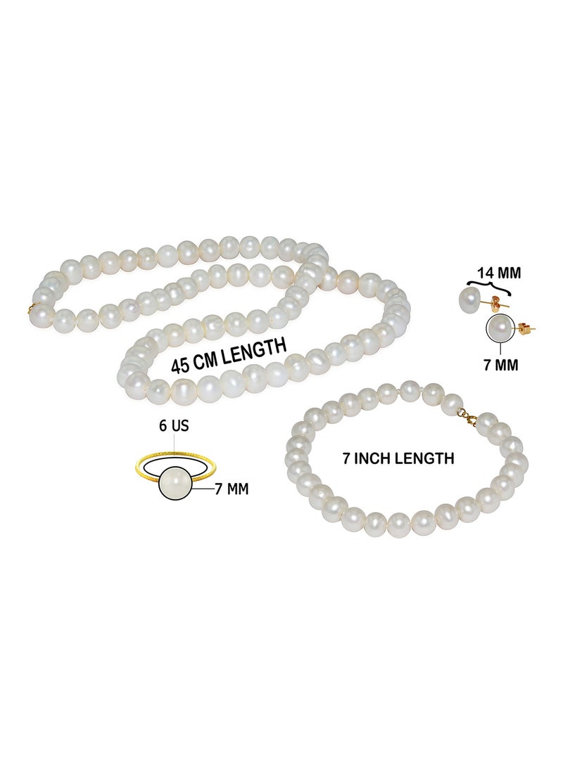 Vera Perla - 10 Karat Gold Pearl Strand 4 Piece Jewellery Set - Image 1