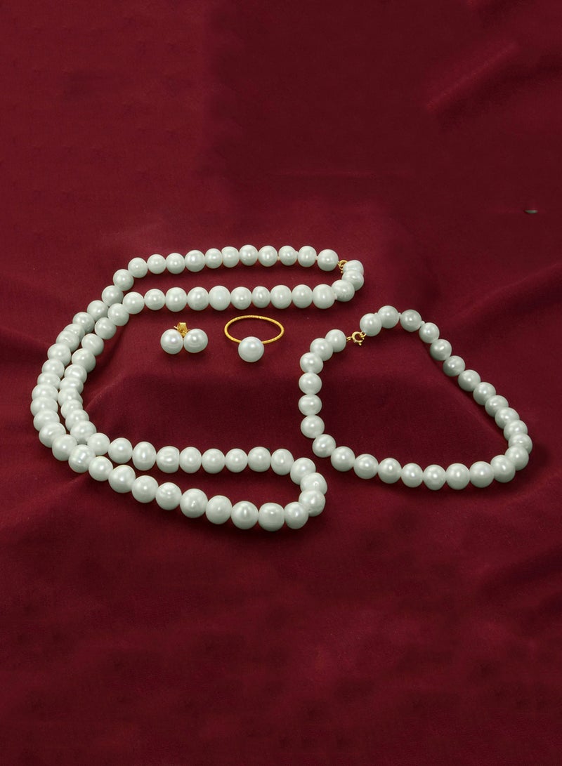 Vera Perla - 10 Karat Gold Pearl Strand 4 Piece Jewellery Set - Image 1