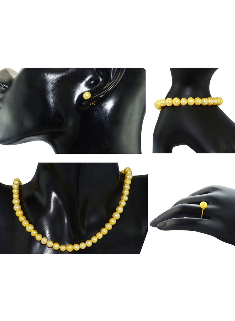 Vera Perla - 18 Karat Gold Pearl Strand 4 Piece Jewellery Set - Image 1