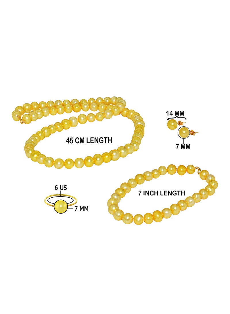 Vera Perla - 18 Karat Gold Pearl Strand 4 Piece Jewellery Set - Image 1