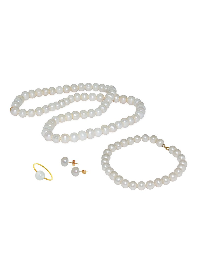 Vera Perla - 18 Karat Gold Pearl Strand 4 Piece Jewellery Set - Image 1