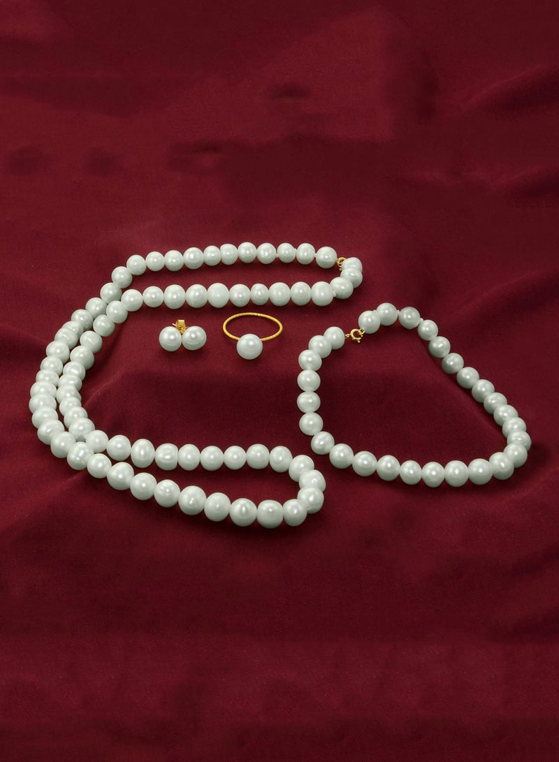 Vera Perla - 18 Karat Gold Pearl Strand 4 Piece Jewellery Set - Image 1