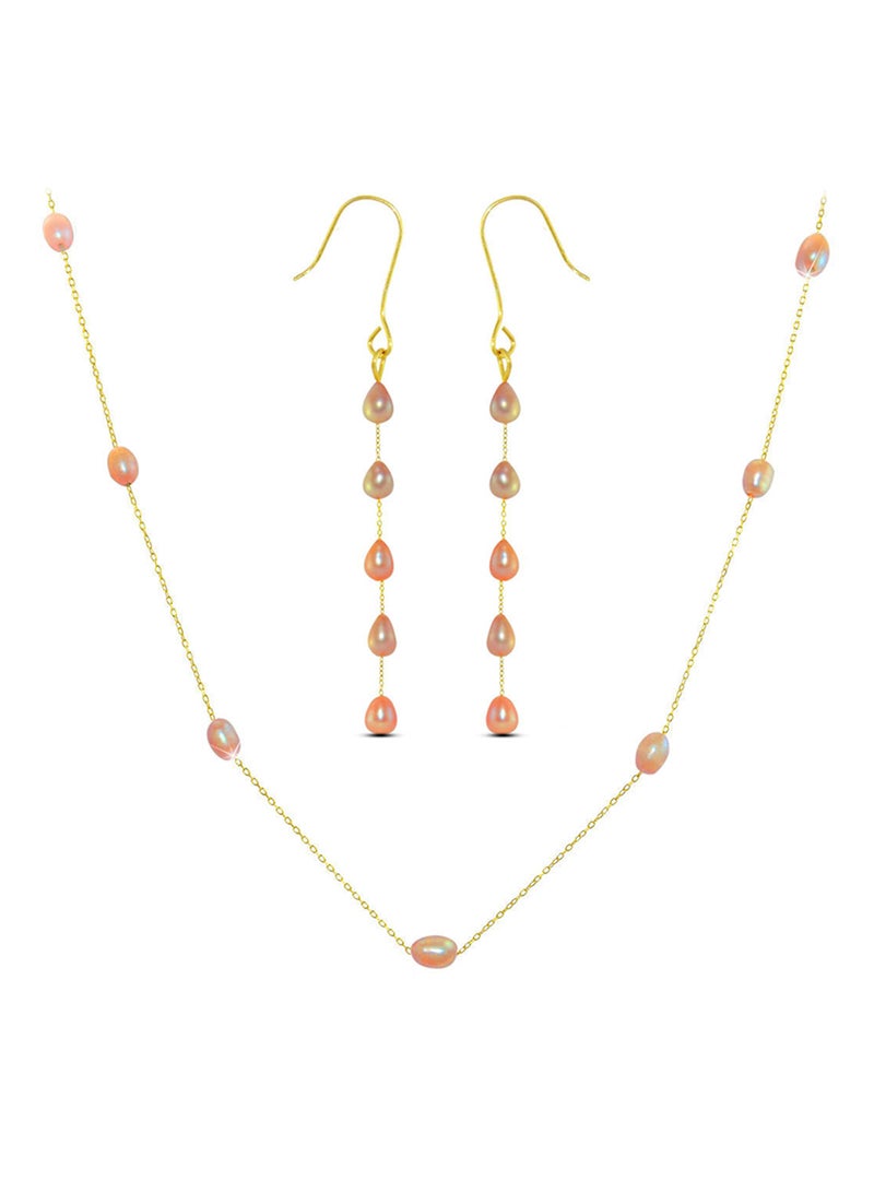 فيرا بيرلا طقم مجوهرات من الذهب مؤلف من قطعتين ومرصّع بحبيبات اللؤلؤ 10 قيراط - Image 1