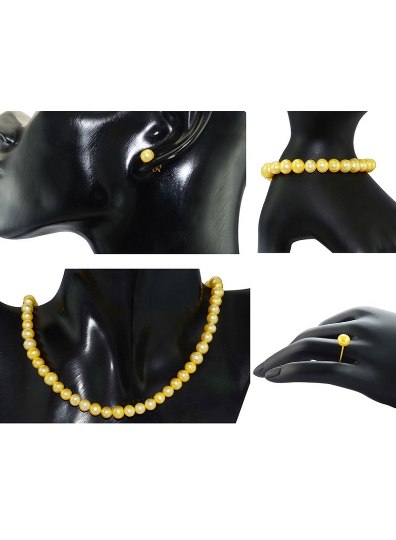 Vera Perla - 10 Karat Gold Pearl Strand 4 Piece Jewellery Set - Image 1