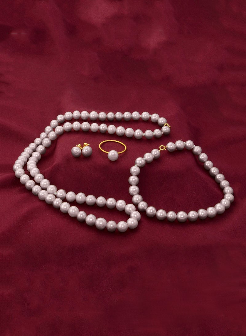 10 Karat Gold Pearl Strand 4 Piece Jewellery Set