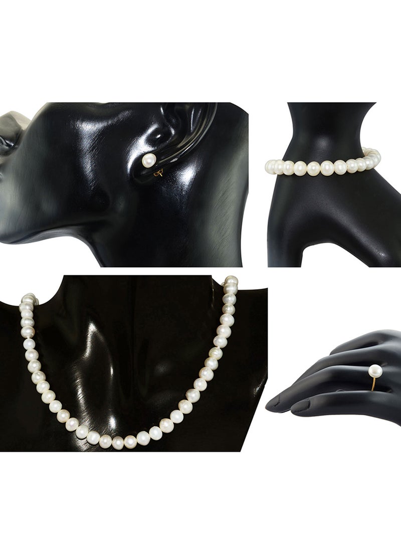 Vera Perla - 18 Karat Gold Pearl Strand 4 Piece Jewellery Set - Image 1