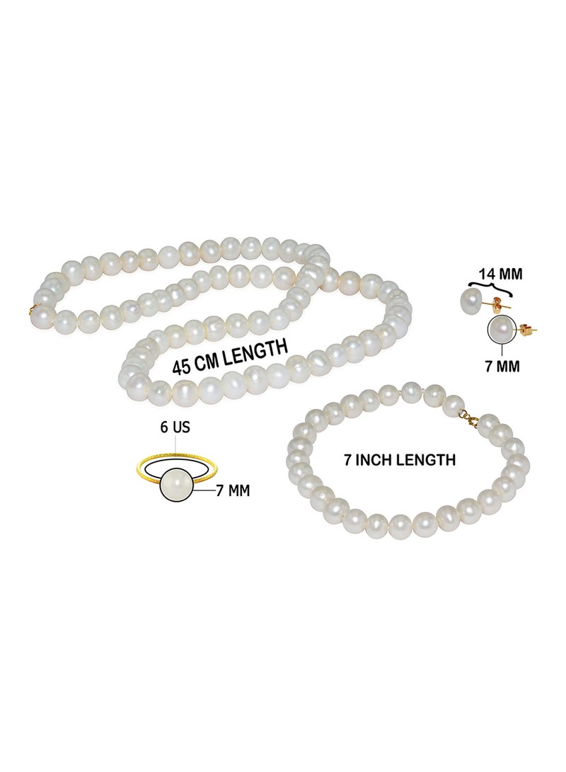 Vera Perla - 18 Karat Gold Pearl Strand 4 Piece Jewellery Set - Image 1